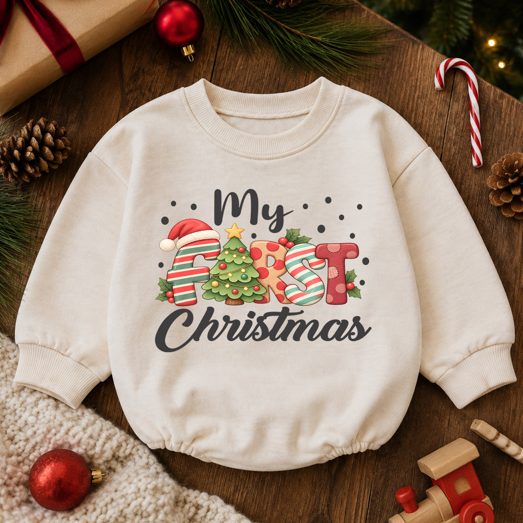 My First Christmas Baby Romper, Festive Letter Christmas Romper, Baby 1st Christmas & 1st Birthday Outfit, Holiday Keepsake Gift — product view 6