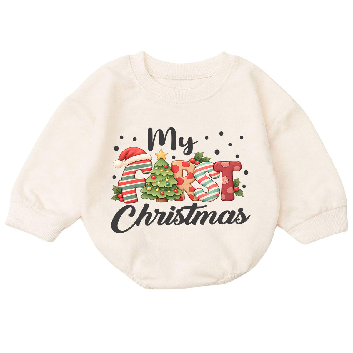 My First Christmas Baby Romper, Festive Letter Christmas Romper, Baby 1st Christmas & 1st Birthday Outfit, Holiday Keepsake Gift — product view 7