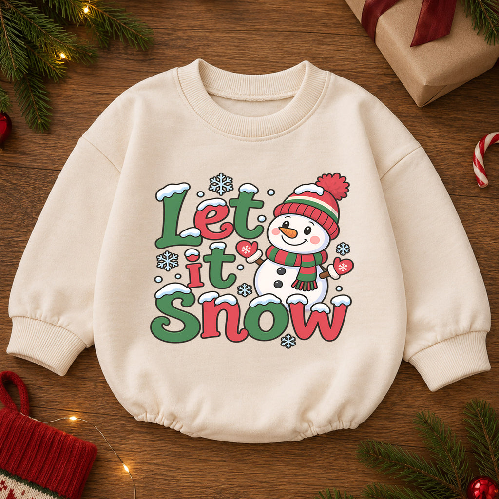Let It Snow Baby Romper, Snowman Christmas Outfit, Toddler Holiday Romper, Cute Winter Baby Outfit, Christmas Gift for Baby — product view 2