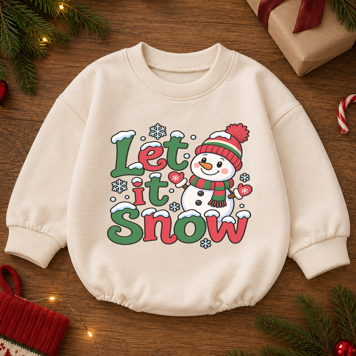 Let It Snow Baby Romper, Snowman Christmas Outfit, Toddler Holiday Romper, Cute Winter Baby Outfit, Christmas Gift for Baby — product view 2
