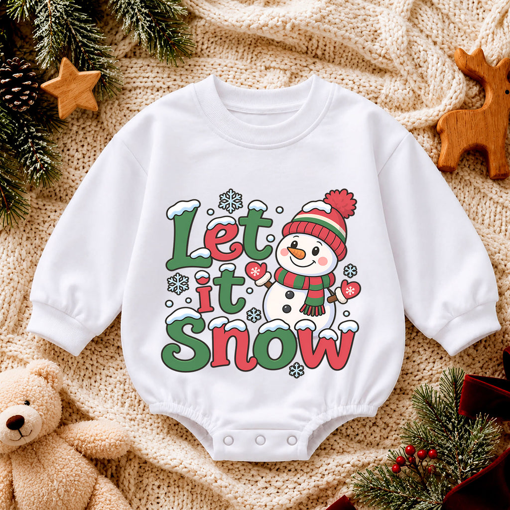 Let It Snow Baby Romper, Snowman Christmas Outfit, Toddler Holiday Romper, Cute Winter Baby Outfit, Christmas Gift for Baby — product view 4