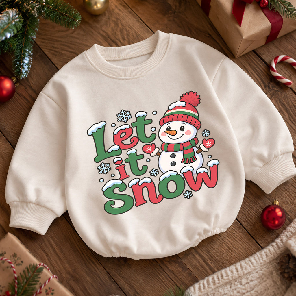Let It Snow Baby Romper, Snowman Christmas Outfit, Toddler Holiday Romper, Cute Winter Baby Outfit, Christmas Gift for Baby — product view 5