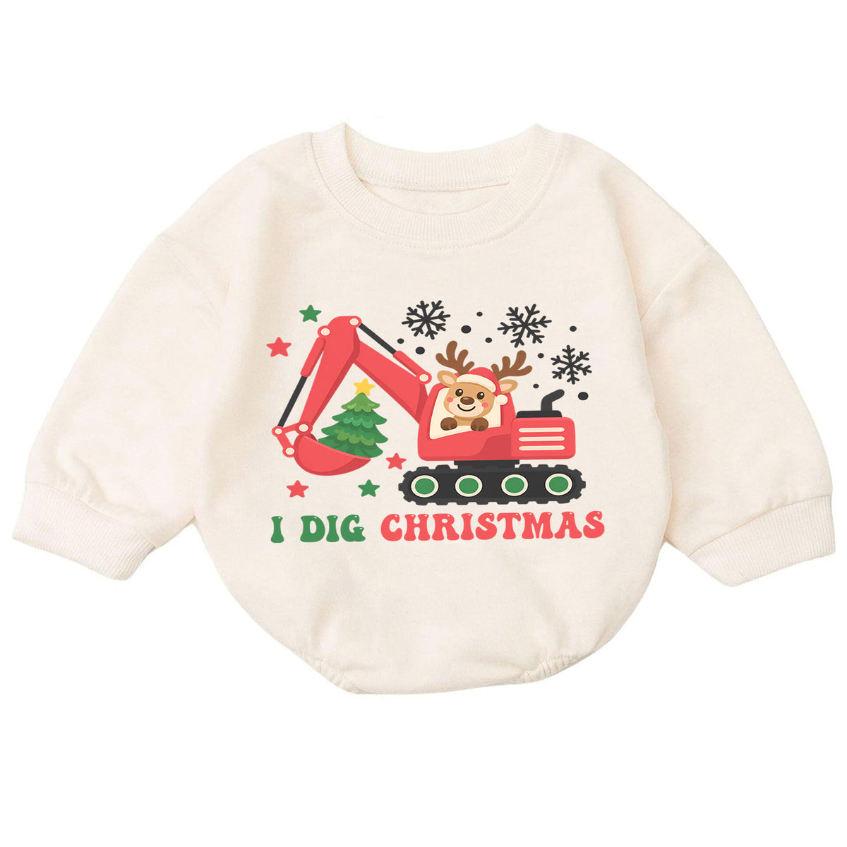 I Dig Christmas Baby Outfit, Excavator Christmas Romper, Construction Toddler Holiday Romper, Baby Xmas Outfit, Christmas Gift — product view 7