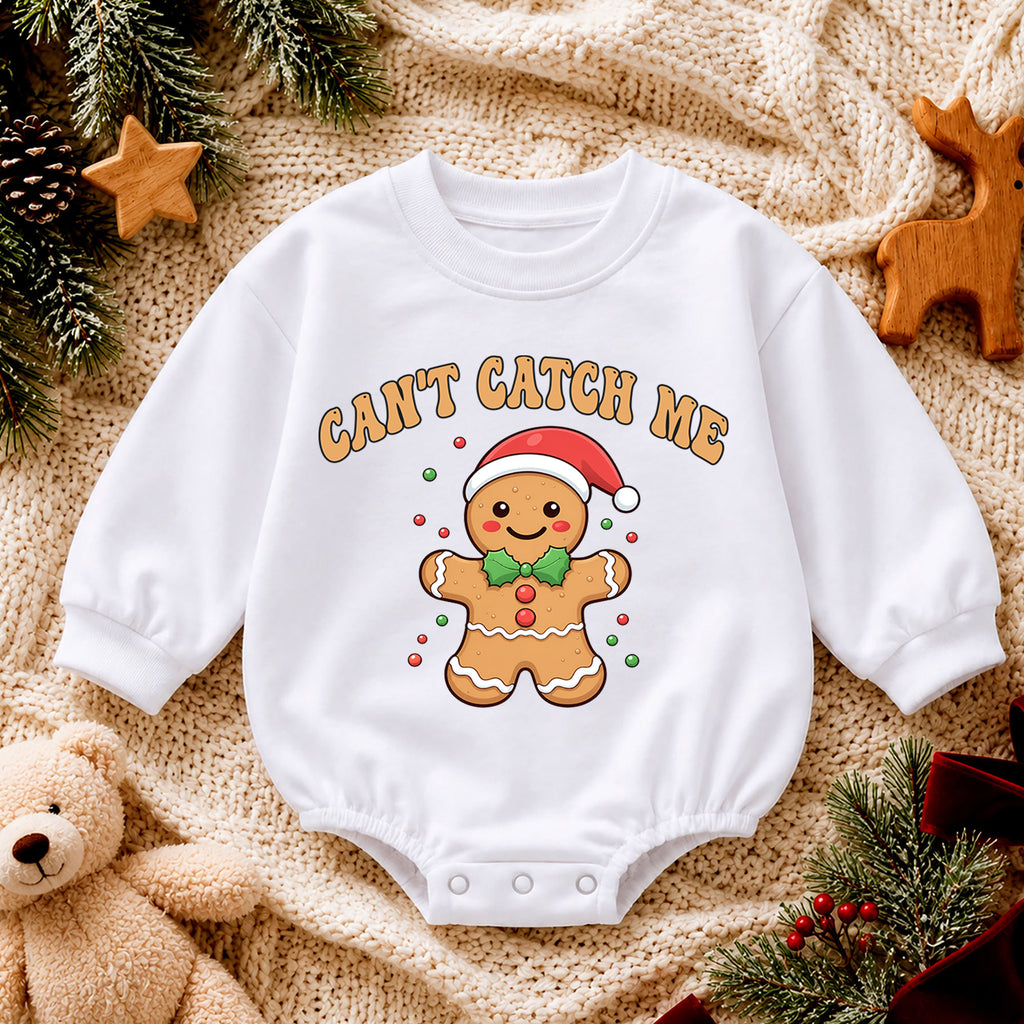 Can't Catch Me Gingerbread Baby Romper, Funny Christmas Cookie Romper, Toddler 1st Birthday Holiday Outfit, Cute Xmas Gift for Baby — product view 4