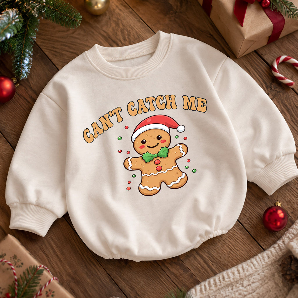 Can't Catch Me Gingerbread Baby Romper, Funny Christmas Cookie Romper, Toddler 1st Birthday Holiday Outfit, Cute Xmas Gift for Baby — product view 5