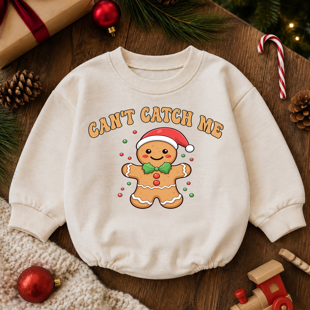 Can't Catch Me Gingerbread Baby Romper, Funny Christmas Cookie Romper, Toddler 1st Birthday Holiday Outfit, Cute Xmas Gift for Baby — product view 6