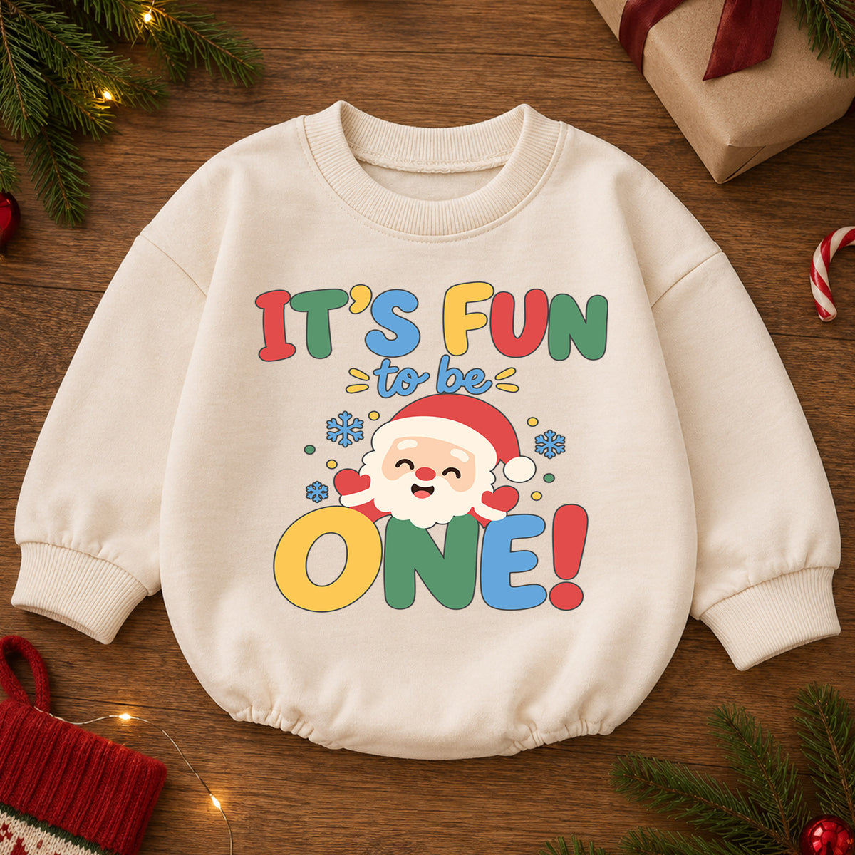 It's Fun to Be One Christmas Baby Romper, Santa 1st Birthday Outfit, Baby First Birthday Romper, Holiday Gift for Toddler — product view 2
