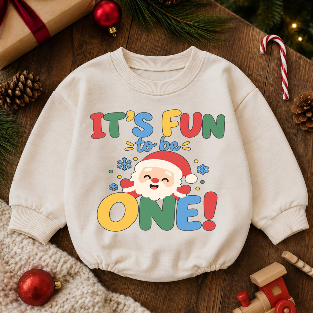 It's Fun to Be One Christmas Baby Romper, Santa 1st Birthday Outfit, Baby First Birthday Romper, Holiday Gift for Toddler — product view 6