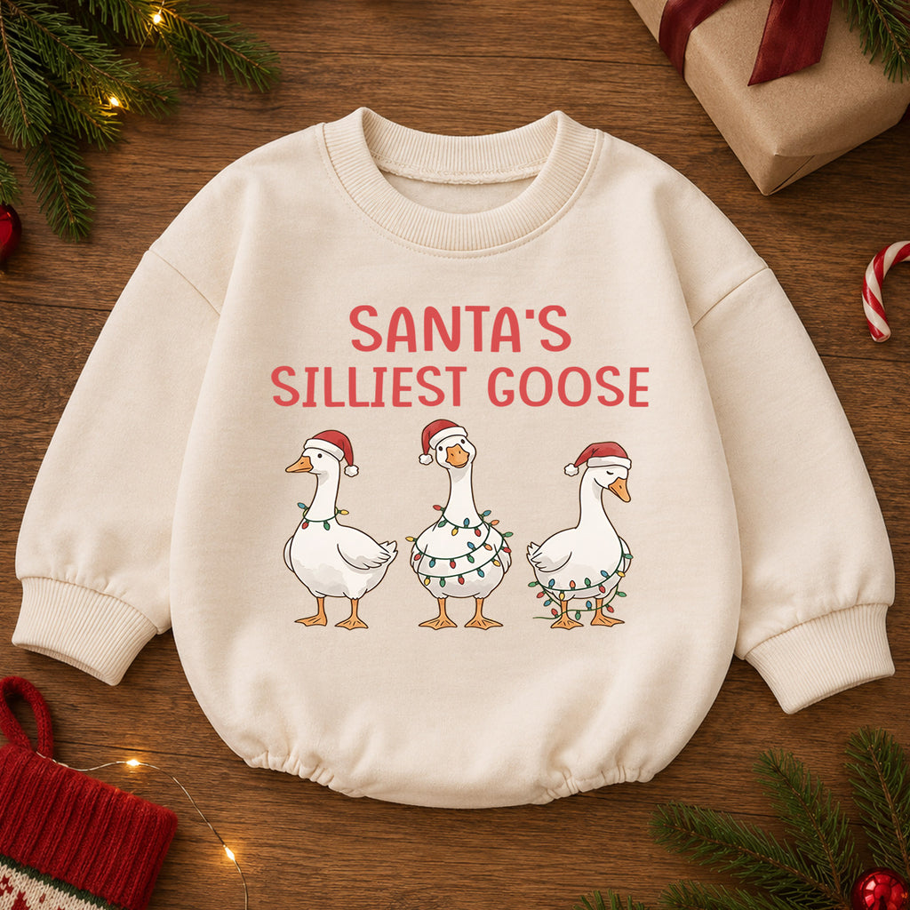 Santa's Silliest Goose Baby Romper, Funny Christmas Goose Outfit, Toddler Holiday Romper, Cute 1st Christmas Gift — product view 2