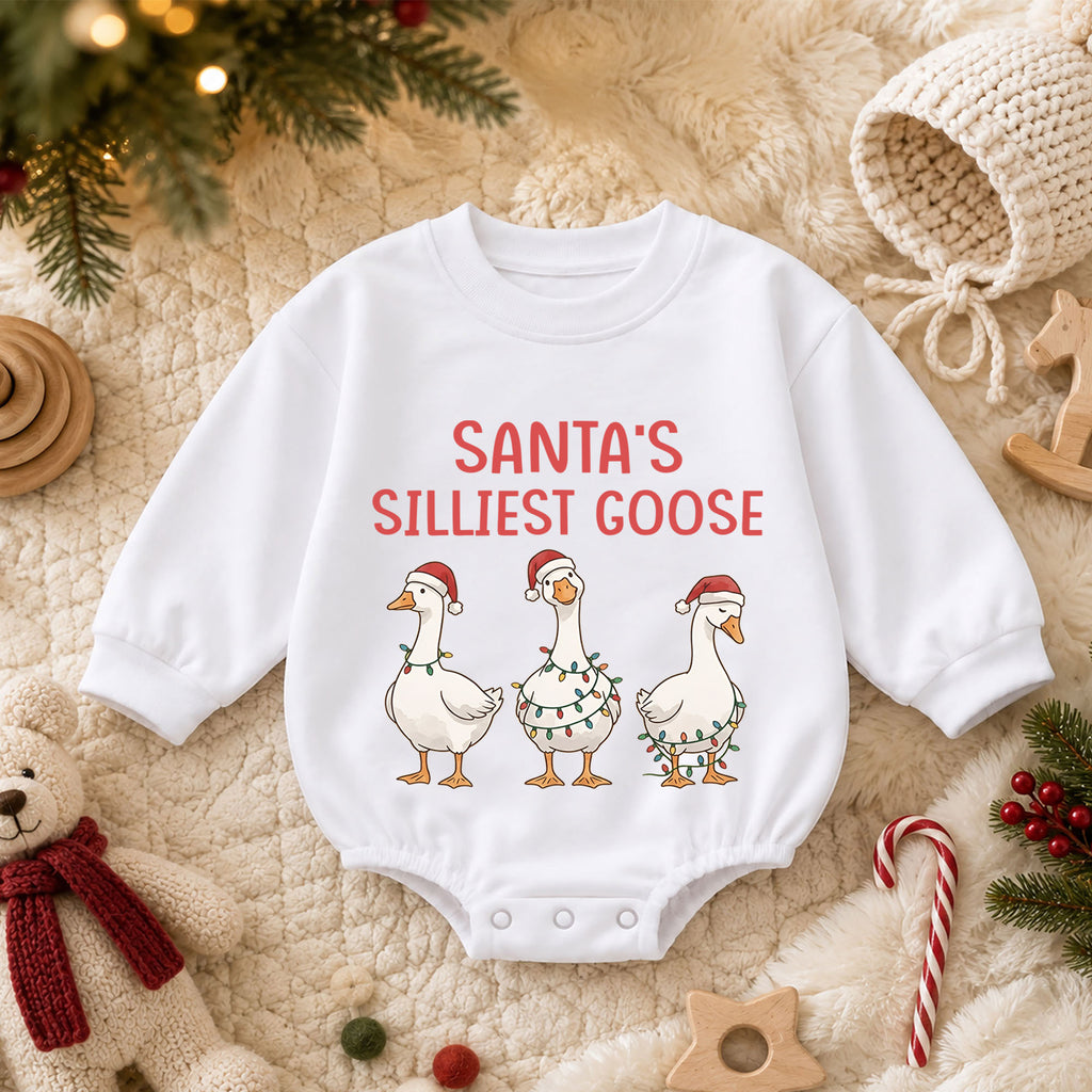 Santa's Silliest Goose Baby Romper, Funny Christmas Goose Outfit, Toddler Holiday Romper, Cute 1st Christmas Gift — product view 3