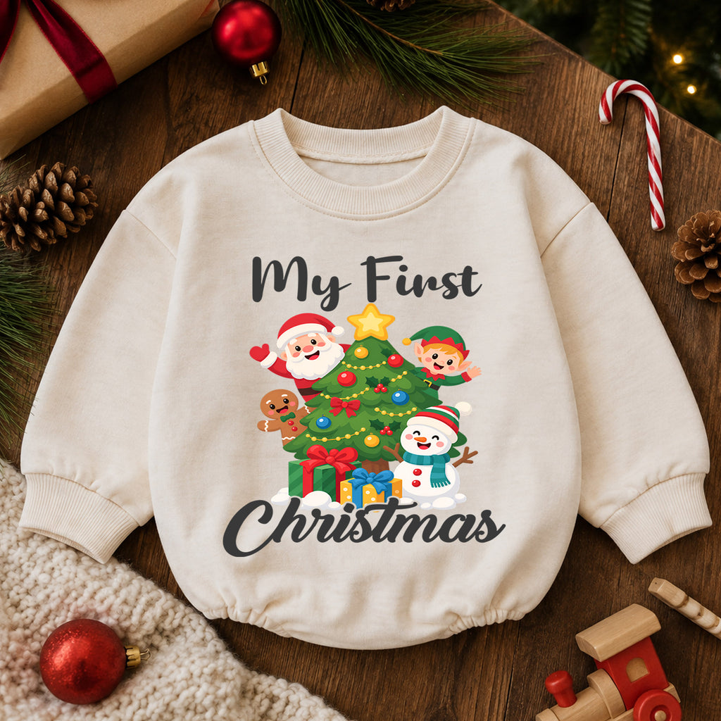 My First Christmas Baby Romper, Santa Elf Snowman Holiday Romper, Baby 1st Christmas & 1st Birthday Outfit, Cute Christmas Keepsake Gift — product view 6