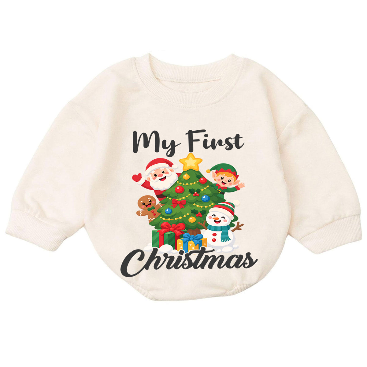 My First Christmas Baby Romper, Santa Elf Snowman Holiday Romper, Baby 1st Christmas & 1st Birthday Outfit, Cute Christmas Keepsake Gift — product view 7