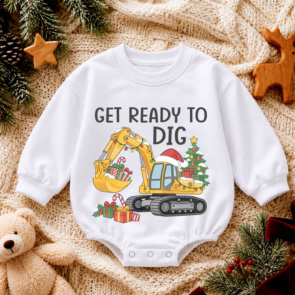 Get Ready to Dig Christmas Baby Romper, Excavator Holiday Outfit, Construction Toddler Romper, Cute Christmas Gift for Boys — product view 4