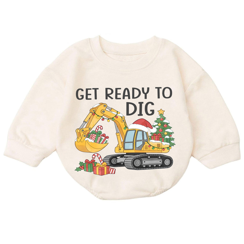 Get Ready to Dig Christmas Baby Romper, Excavator Holiday Outfit, Construction Toddler Romper, Cute Christmas Gift for Boys — product view 7