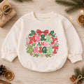 Merry and Bright Christmas Baby Romper, Retro Holiday Baby Outfit, Groovy Christmas Toddler Romper, Cute Xmas Gift for Baby — product view 1