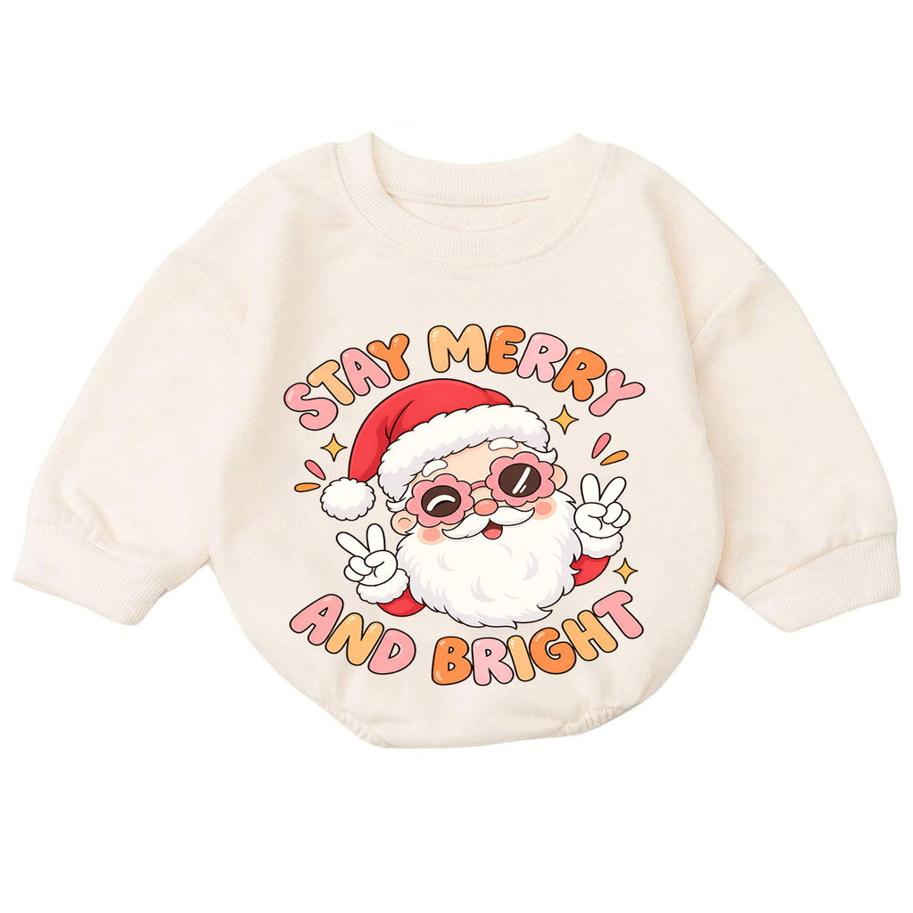 Stay Merry and Bright Baby Romper, Cute Santa Christmas Outfit, Retro Holiday Toddler Romper, Xmas Gift for Babies and Baby — product view 7