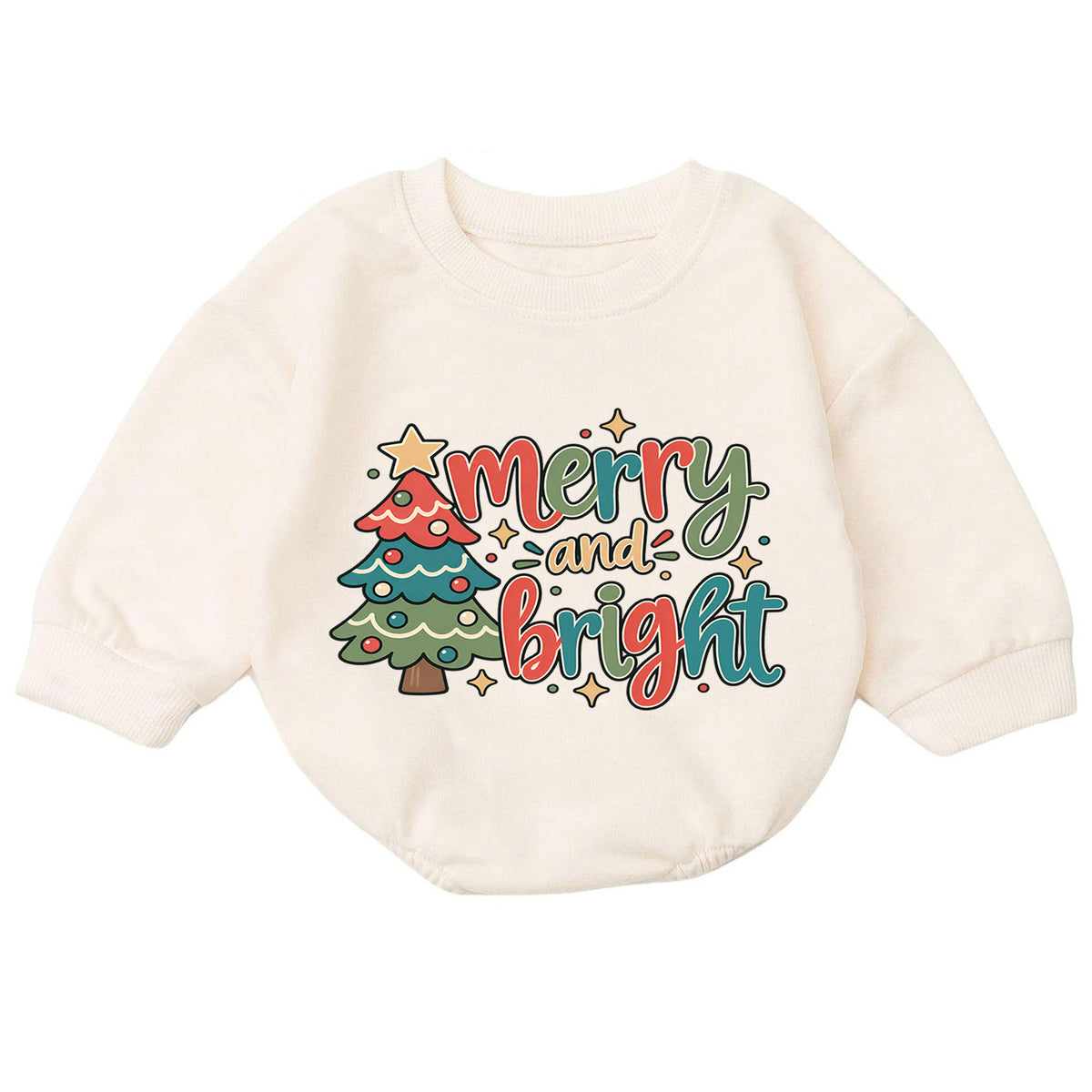 Merry and Bright Christmas Baby Romper, Retro Christmas Tree Outfit, Toddler Holiday Romper, Cute 1st Christmas Gift for Baby — product view 7