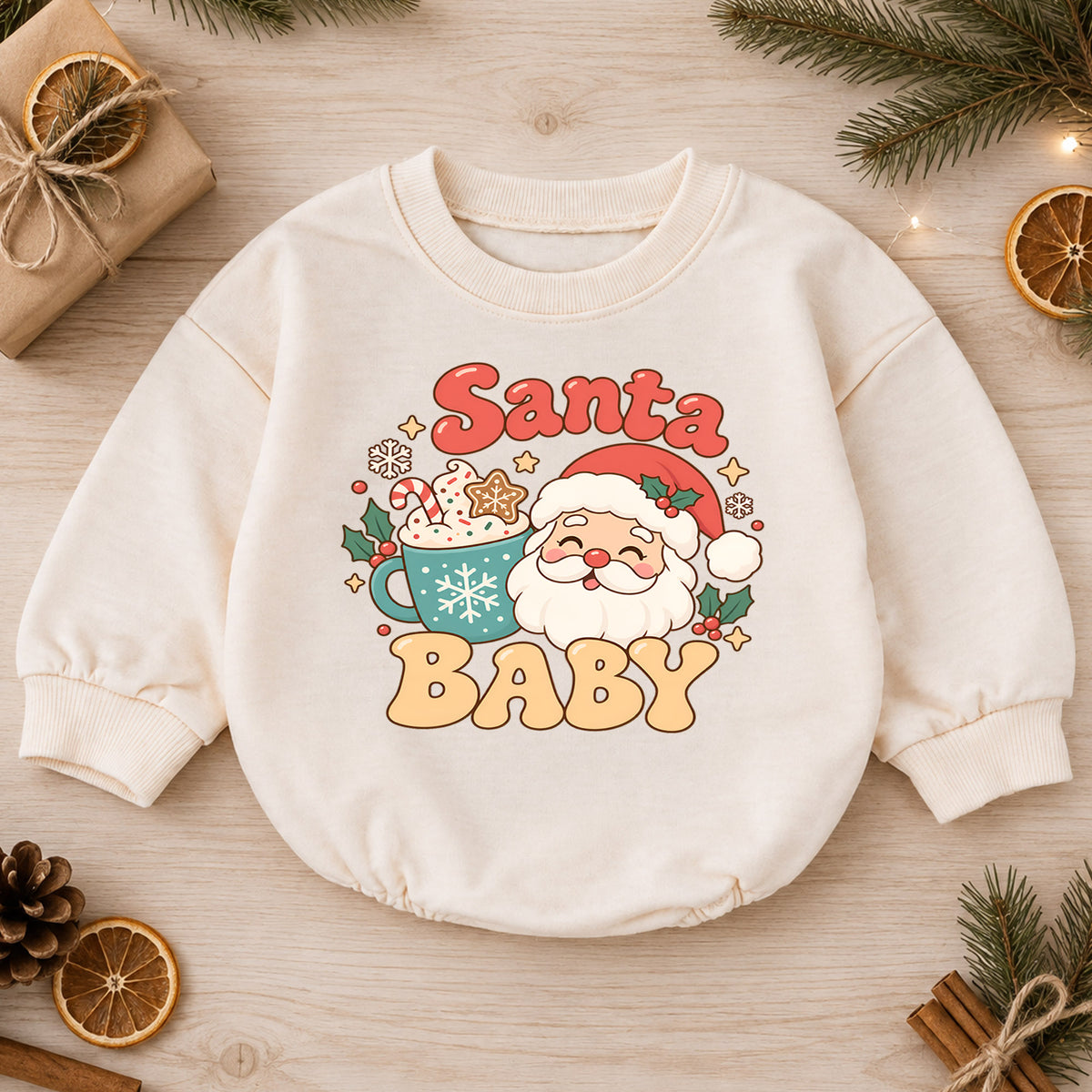 Santa Baby Christmas Romper, Cute Santa Baby Outfit, Toddler Christmas Romper, 1st Christmas Outfit, Holiday Gift for Baby — product view 1