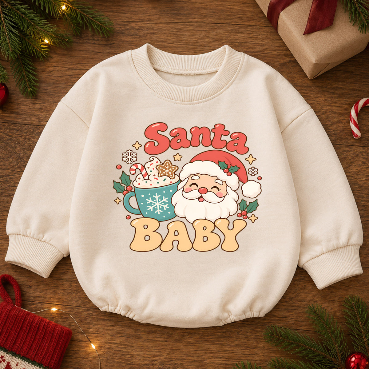 Santa Baby Christmas Romper, Cute Santa Baby Outfit, Toddler Christmas Romper, 1st Christmas Outfit, Holiday Gift for Baby — product view 2