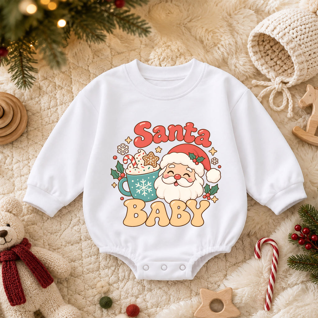 Santa Baby Christmas Romper, Cute Santa Baby Outfit, Toddler Christmas Romper, 1st Christmas Outfit, Holiday Gift for Baby — product view 3