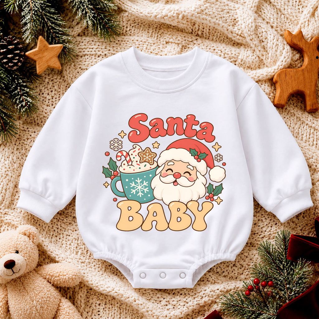 Santa Baby Christmas Romper, Cute Santa Baby Outfit, Toddler Christmas Romper, 1st Christmas Outfit, Holiday Gift for Baby — product view 4