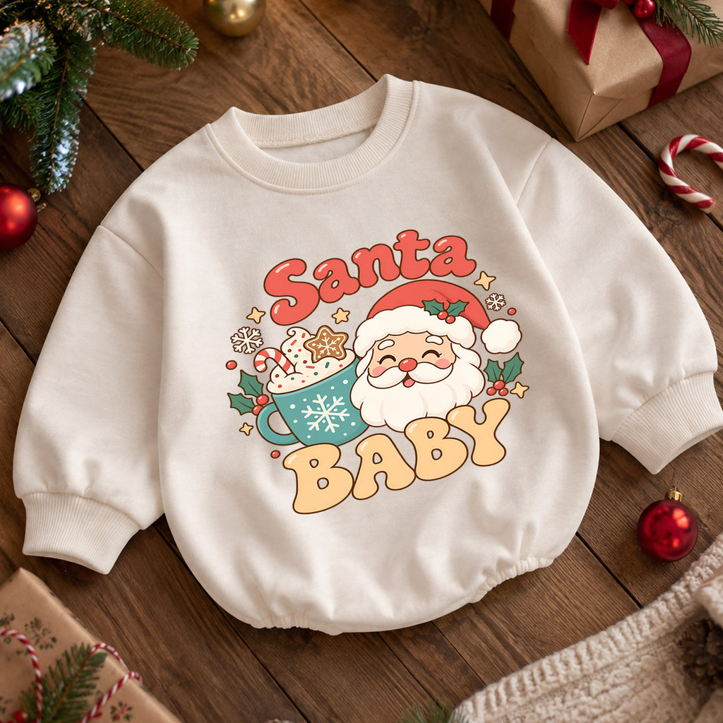 Santa Baby Christmas Romper, Cute Santa Baby Outfit, Toddler Christmas Romper, 1st Christmas Outfit, Holiday Gift for Baby — product view 5