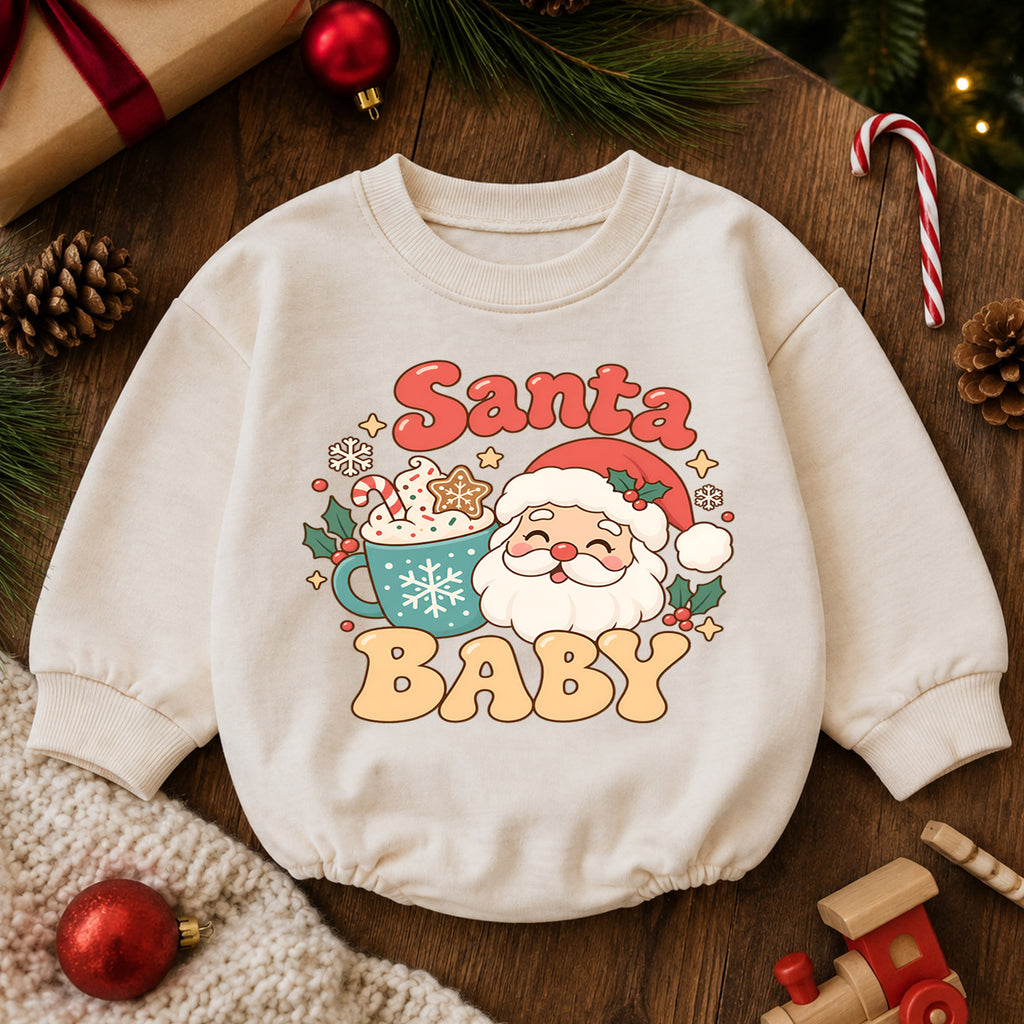 Santa Baby Christmas Romper, Cute Santa Baby Outfit, Toddler Christmas Romper, 1st Christmas Outfit, Holiday Gift for Baby — product view 6