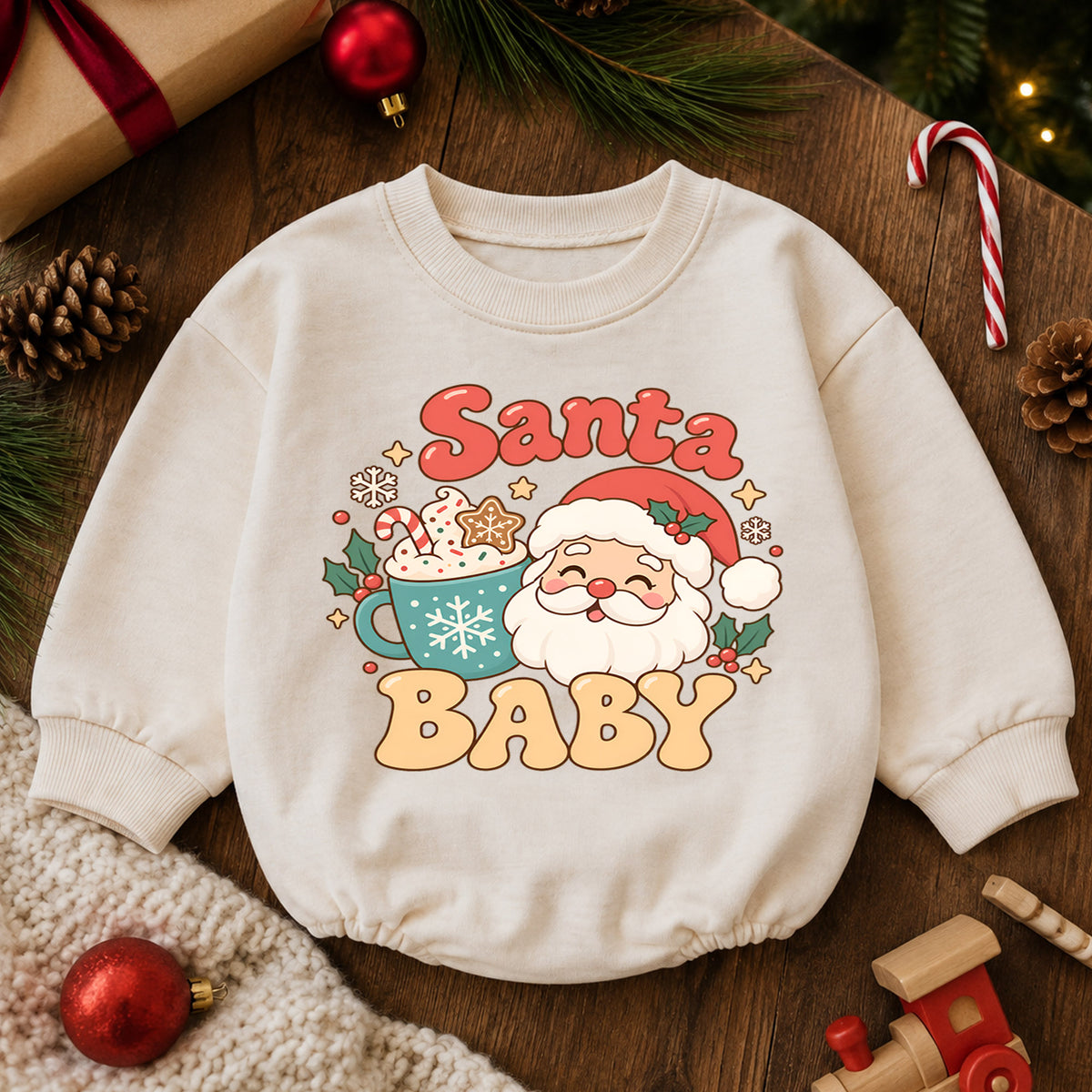 Santa Baby Christmas Romper, Cute Santa Baby Outfit, Toddler Christmas Romper, 1st Christmas Outfit, Holiday Gift for Baby — product view 6