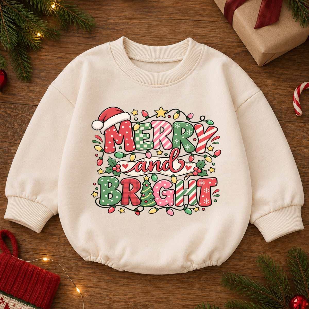 Merry and Bright Christmas Baby Romper, Festive Holiday Baby Outfit, Toddler Christmas Romper, 1st Christmas Gift for Baby — product view 2