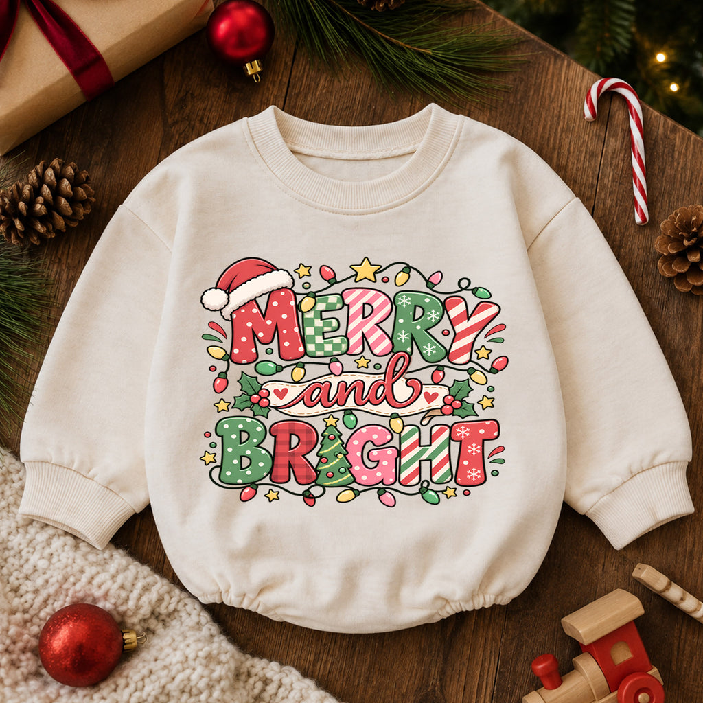 Merry and Bright Christmas Baby Romper, Festive Holiday Baby Outfit, Toddler Christmas Romper, 1st Christmas Gift for Baby — product view 6