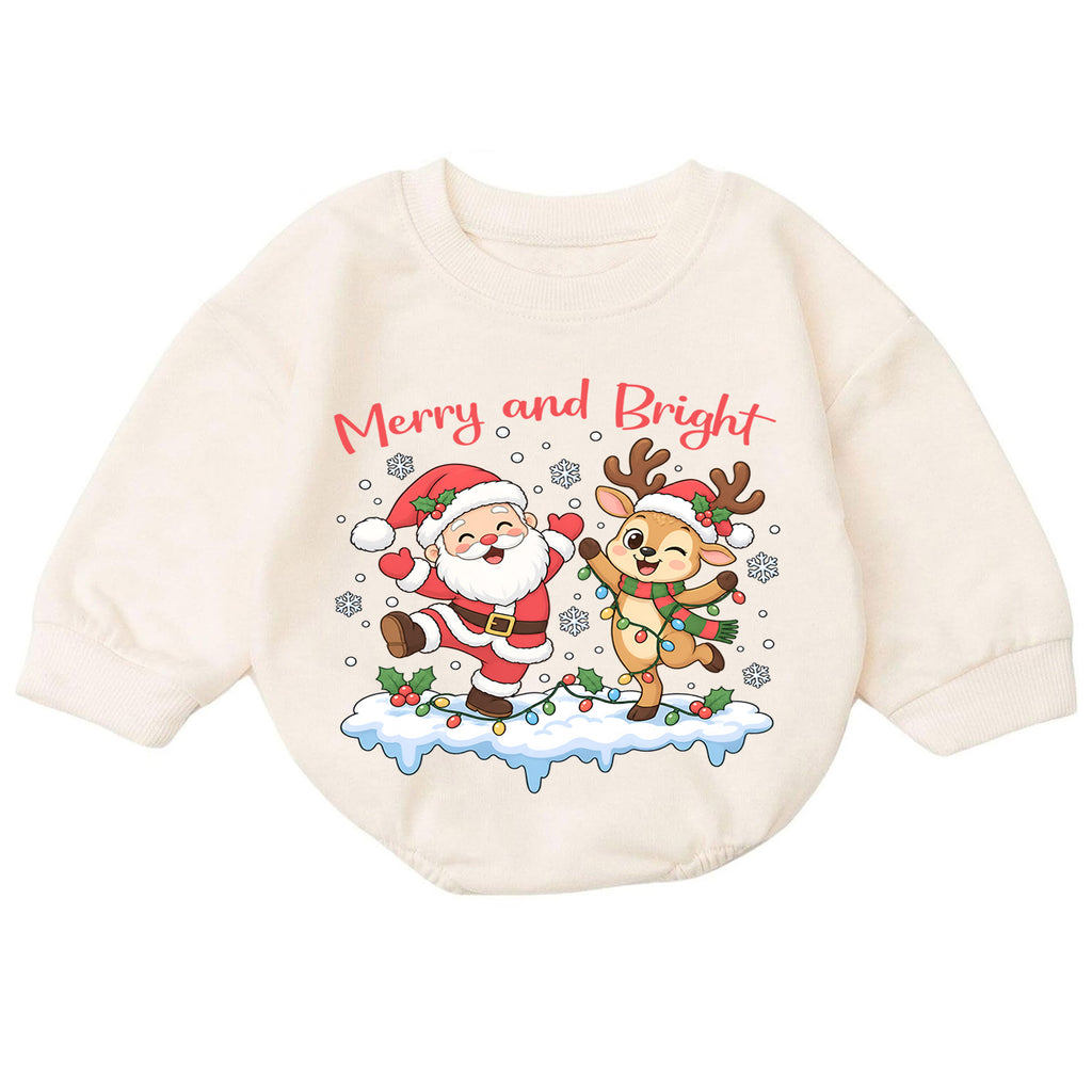 Merry and Bright Christmas Baby Romper, Santa Reindeer Holiday Outfit, Toddler Christmas Romper, Cute 1st Christmas Gift — product view 7