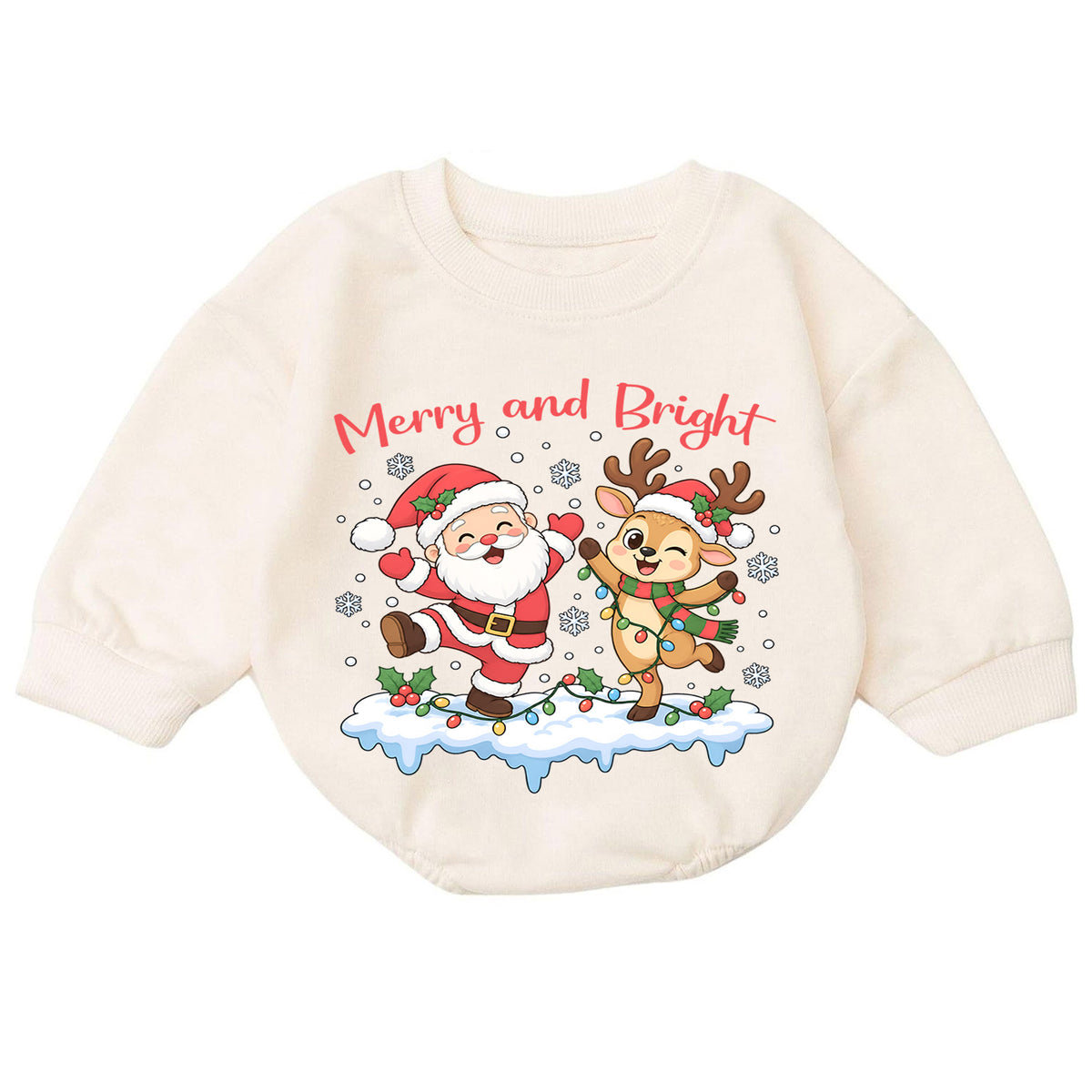 Merry and Bright Christmas Baby Romper, Santa Reindeer Holiday Outfit, Toddler Christmas Romper, Cute 1st Christmas Gift — product view 7