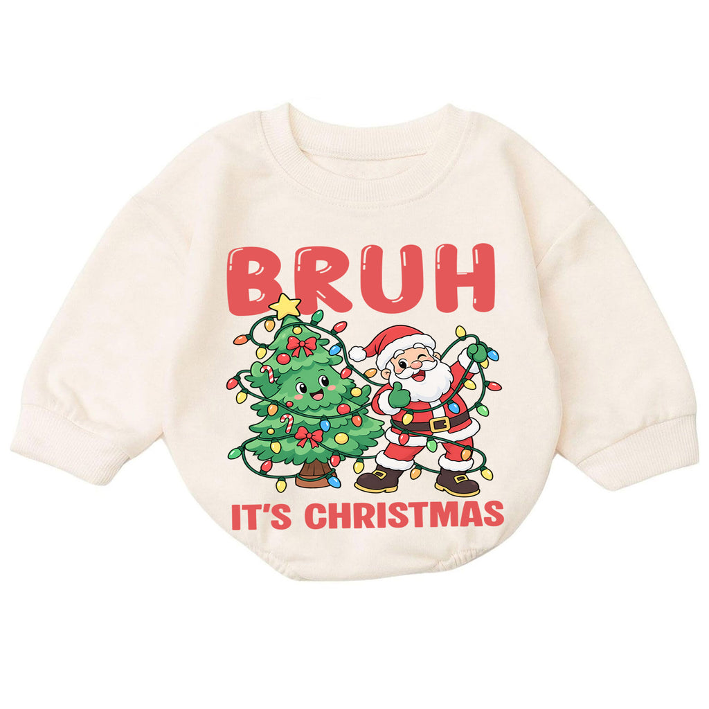 Bruh It's Christmas Baby Romper, Funny Santa Christmas Baby Outfit, Toddler Holiday Romper, Cute 1st Christmas Gift for Baby — product view 7
