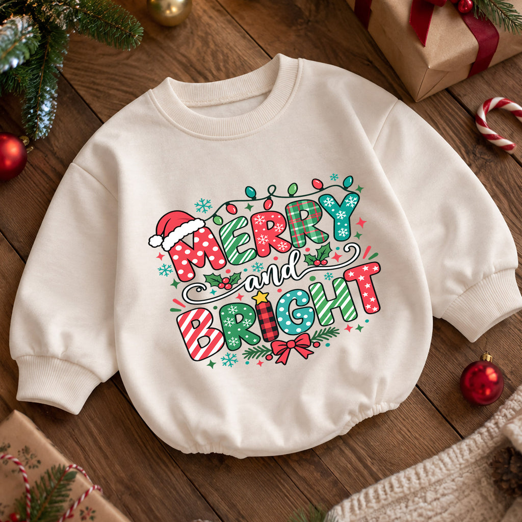 Merry and Bright Christmas Baby Romper, Festive Holiday Outfit, Toddler Christmas Romper, Cute 1st Christmas Gift for Baby — product view 5
