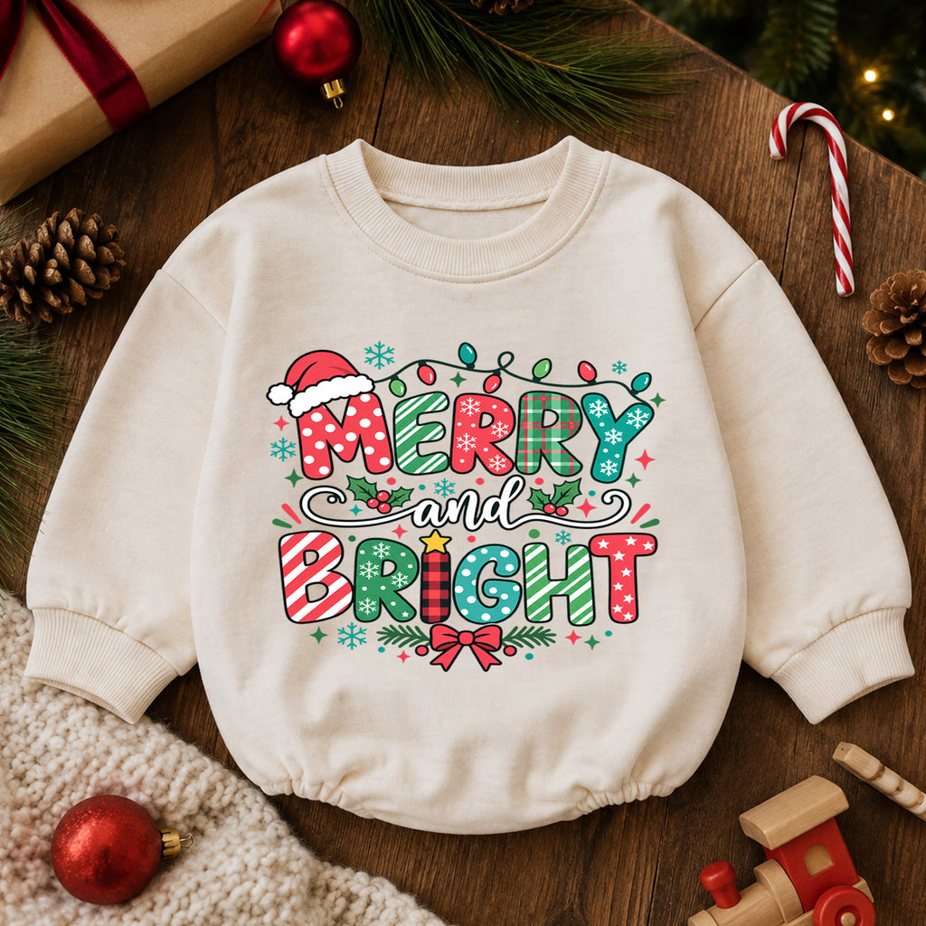 Merry and Bright Christmas Baby Romper, Festive Holiday Outfit, Toddler Christmas Romper, Cute 1st Christmas Gift for Baby — product view 6