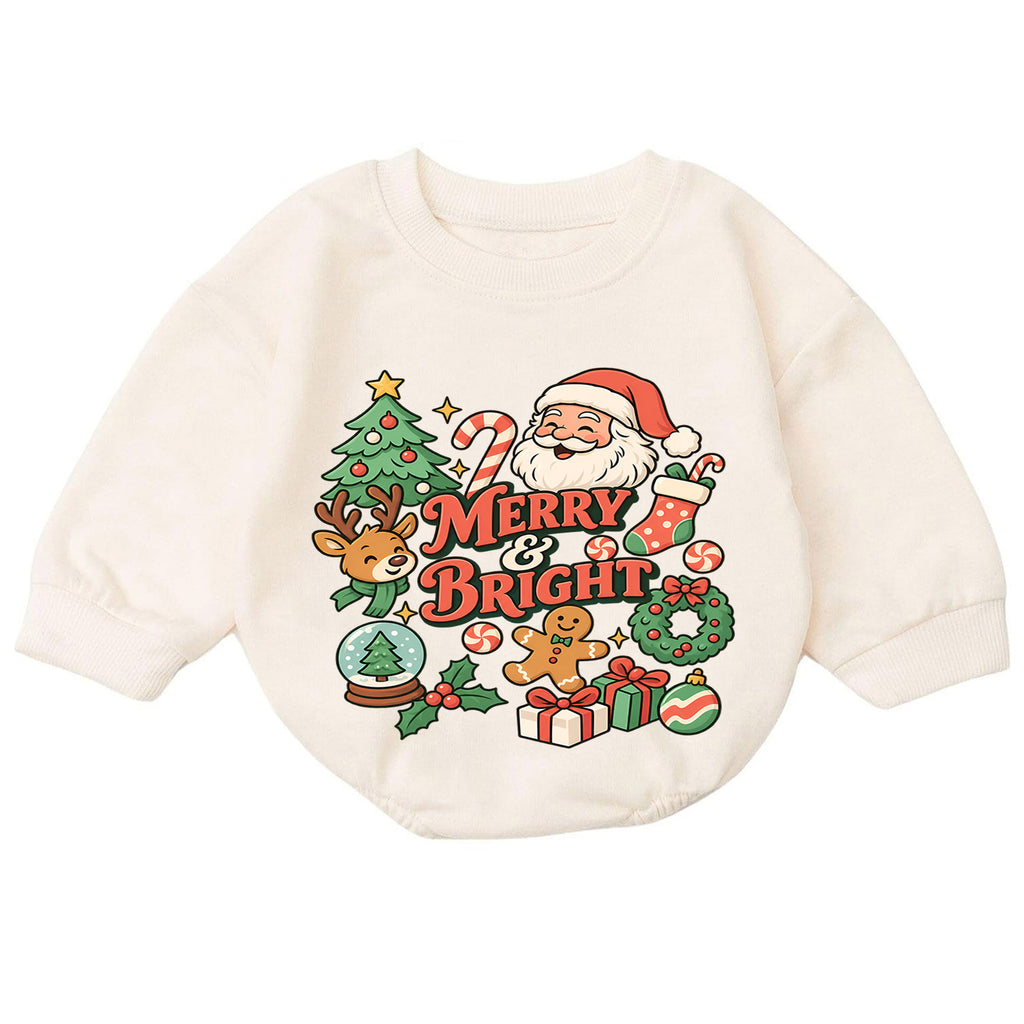 Santa Reindeer Merry and Bright Baby Romper, Christmas Holiday Outfit, Toddler Xmas Romper, Cute 1st Christmas Baby Gift — product view 7