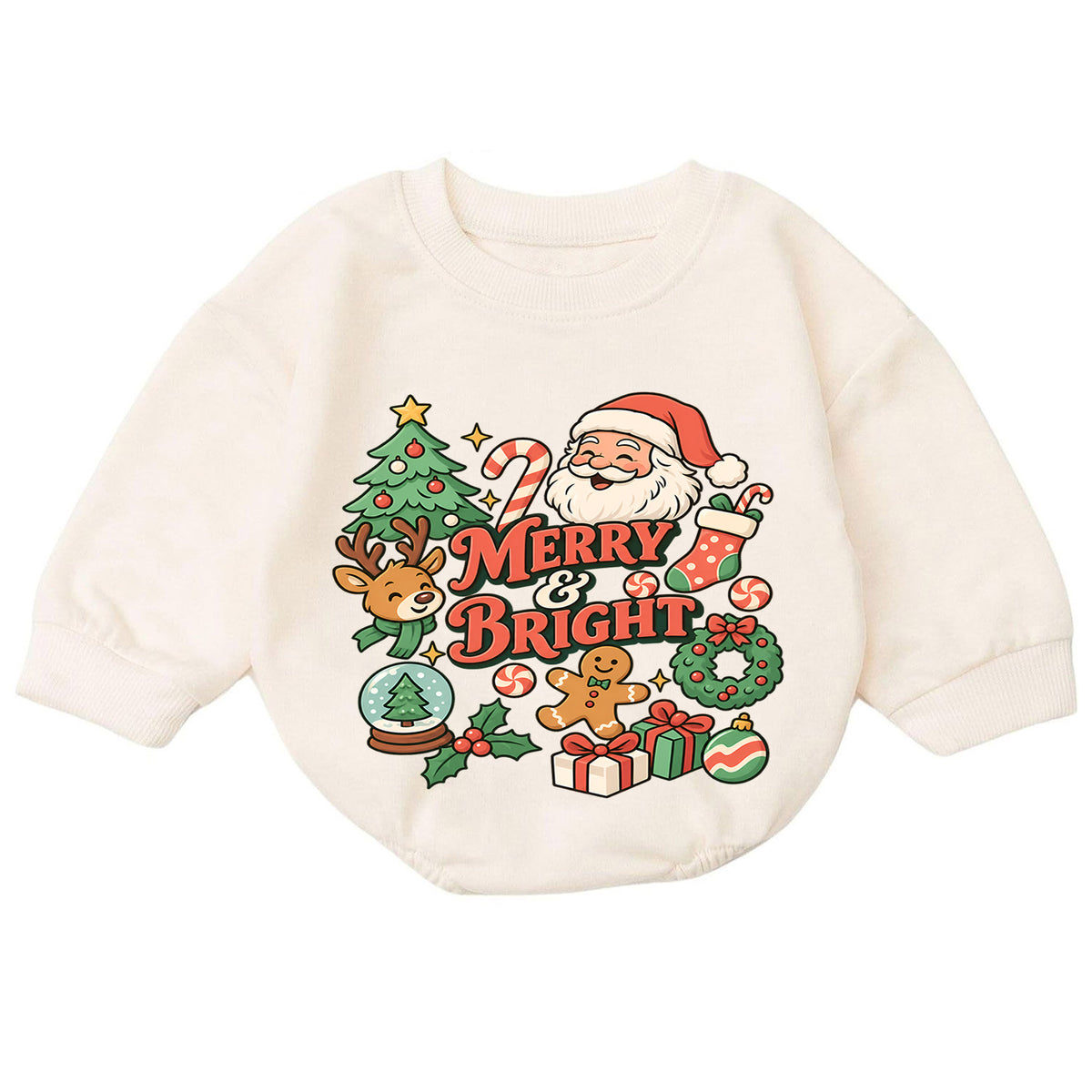 Santa Reindeer Merry and Bright Baby Romper, Christmas Holiday Outfit, Toddler Xmas Romper, Cute 1st Christmas Baby Gift — product view 7