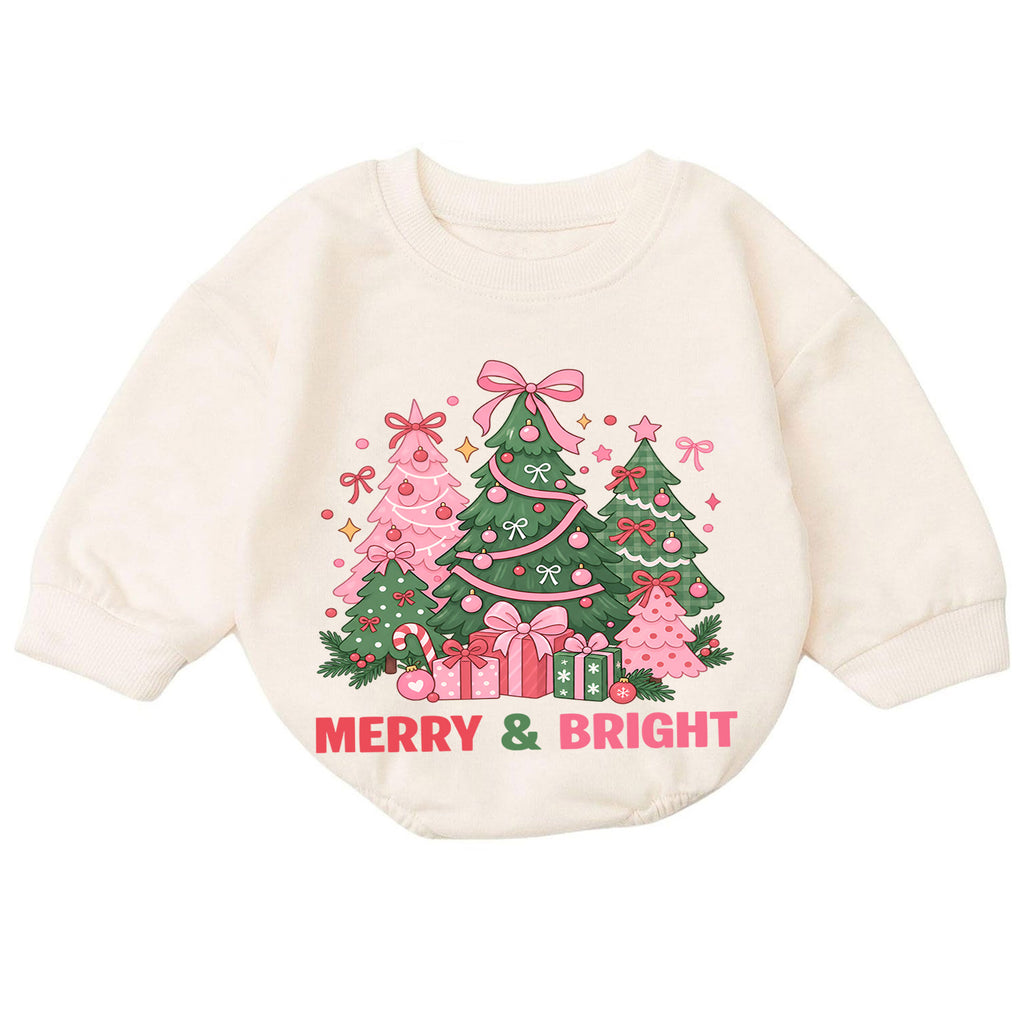Pink Christmas Tree Baby Romper, Merry and Bright Holiday Outfit, Toddler Christmas Romper, Cute 1st Christmas Gift for Baby — product view 7