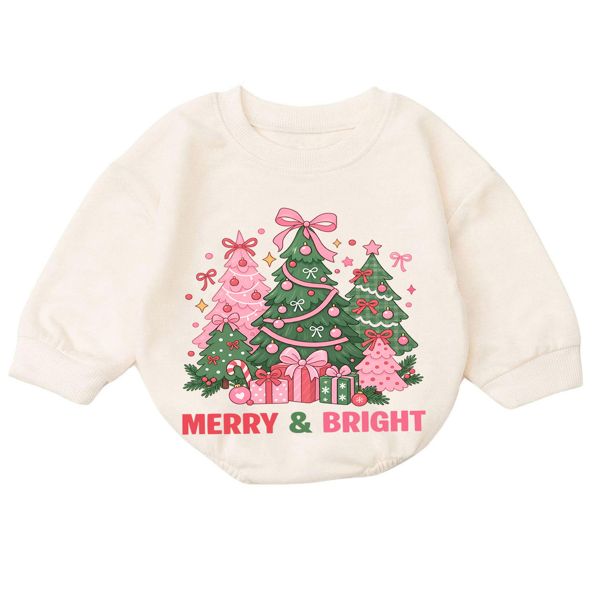 Pink Christmas Tree Baby Romper, Merry and Bright Holiday Outfit, Toddler Christmas Romper, Cute 1st Christmas Gift for Baby — product view 7