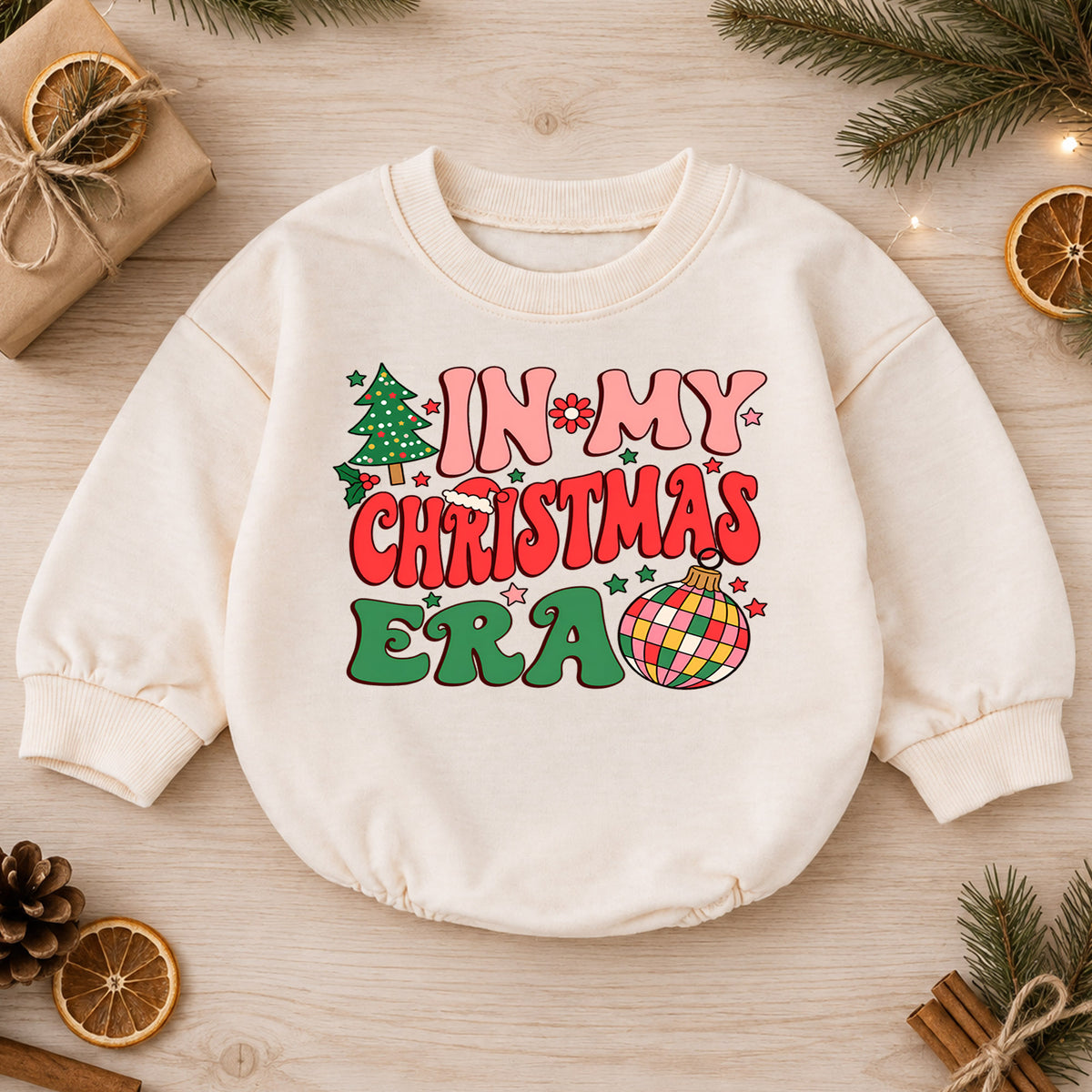 In My Christmas Era Baby Outfit, Retro Christmas Romper, Toddler Holiday Outfit, Cute Xmas Baby Romper, Christmas Baby Gift — product view 1