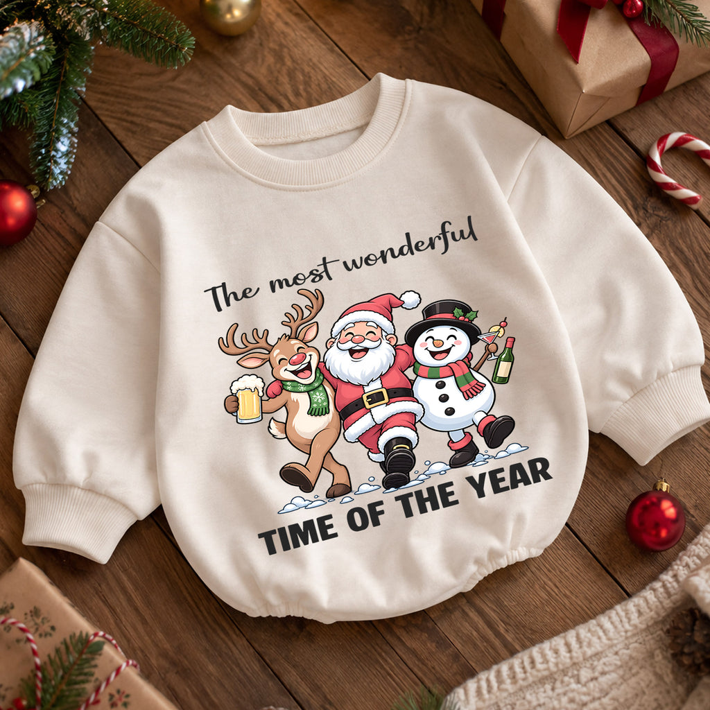 The Most Wonderful Time of the Year Baby Romper, Santa Reindeer Snowman Christmas Outfit, Cute 1st Christmas Gift for Baby — product view 5