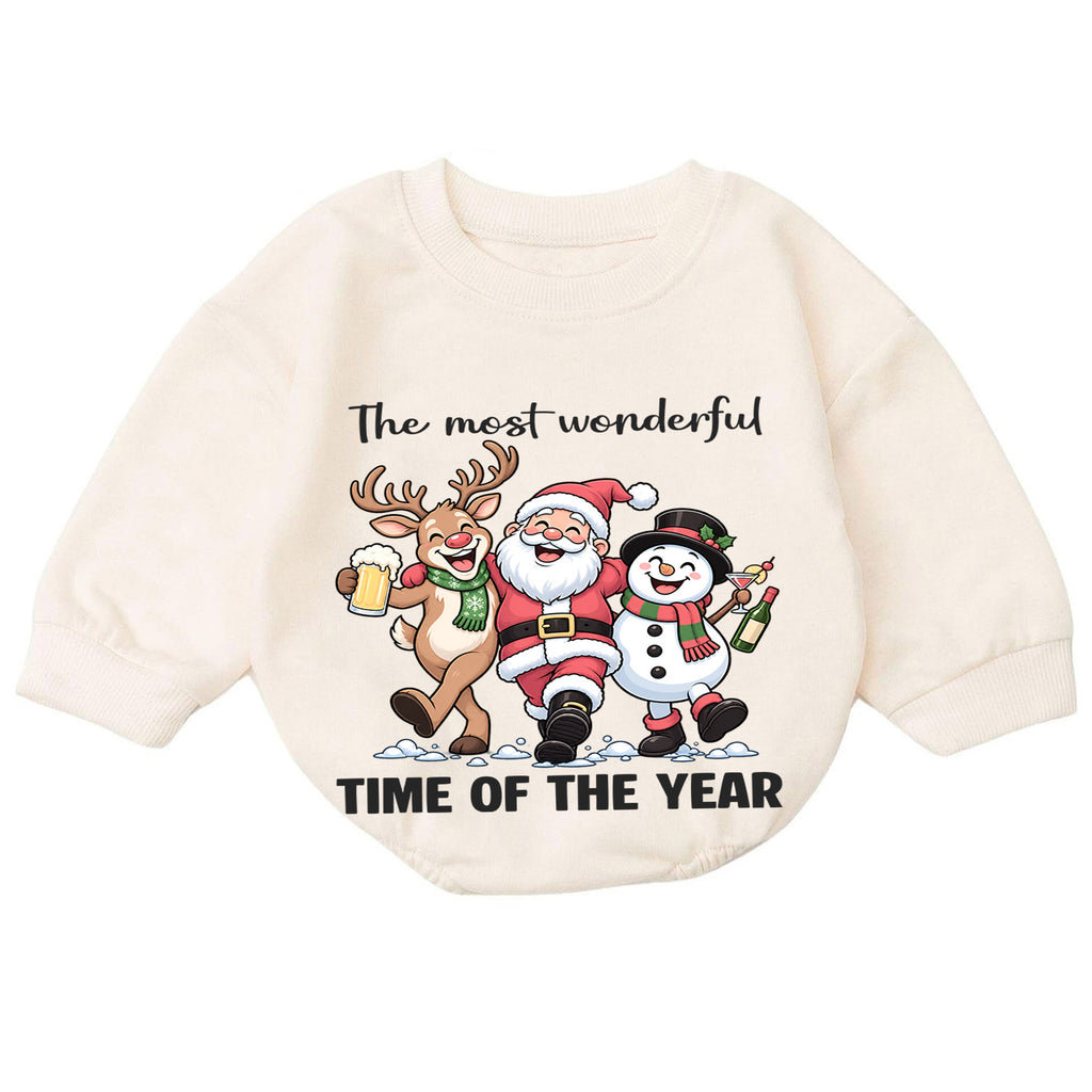 The Most Wonderful Time of the Year Baby Romper, Santa Reindeer Snowman Christmas Outfit, Cute 1st Christmas Gift for Baby — product view 7