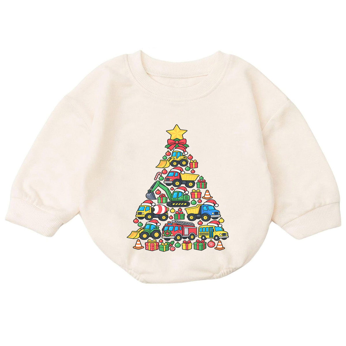 Construction Christmas Tree Romper, Truck Baby Holiday Outfit, 1st Christmas Keepsake, Winter 1st Birthday Romper for Boys — product view 7