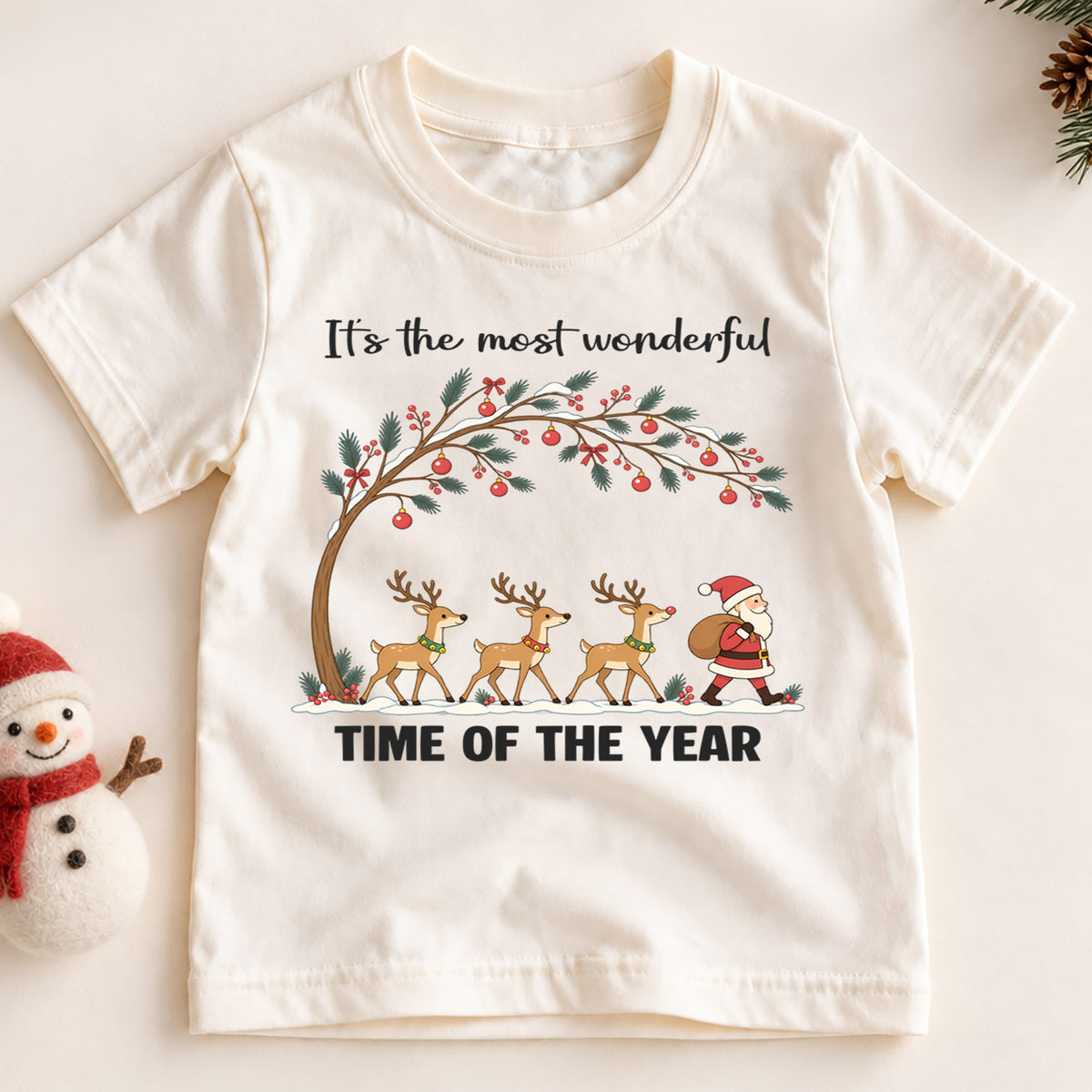 Most Wonderful Time Of The Year Shirt, Reindeer Santa Shirt, Retro Christmas Tree Tee, Vintage Xmas Holiday Shirt, Festive Winter Tee (138 ký tự) — product view 2