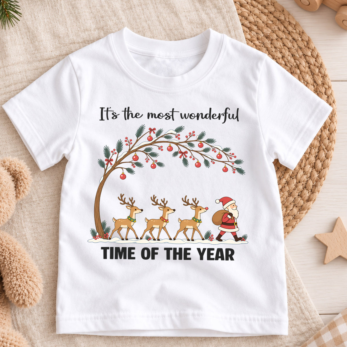 Most Wonderful Time Of The Year Shirt, Reindeer Santa Shirt, Retro Christmas Tree Tee, Vintage Xmas Holiday Shirt, Festive Winter Tee (138 ký tự) — product view 3