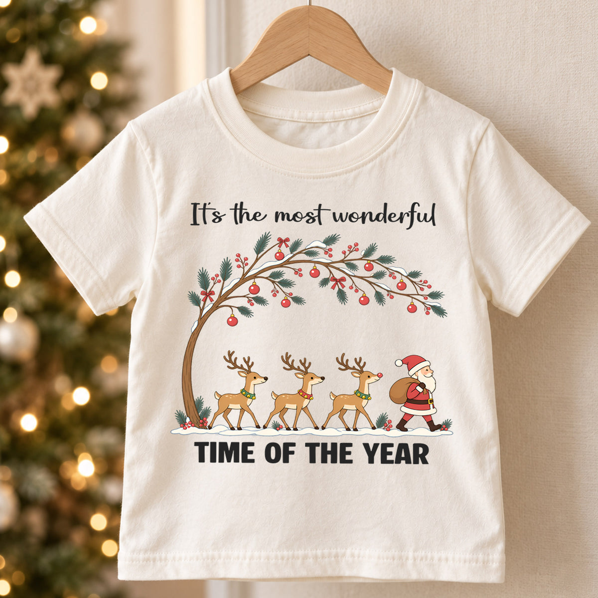Most Wonderful Time Of The Year Shirt, Reindeer Santa Shirt, Retro Christmas Tree Tee, Vintage Xmas Holiday Shirt, Festive Winter Tee (138 ký tự) — product view 5