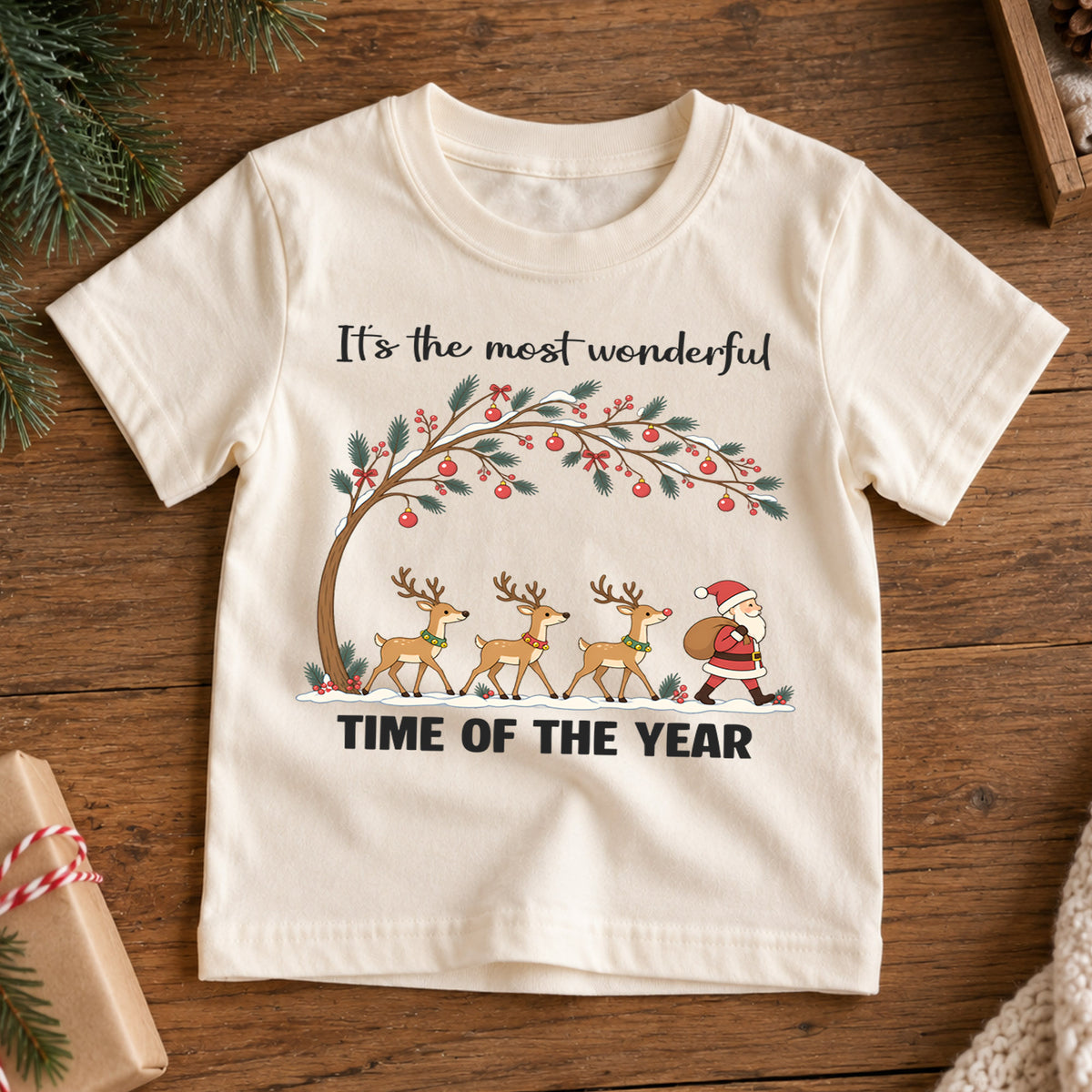 Most Wonderful Time Of The Year Shirt, Reindeer Santa Shirt, Retro Christmas Tree Tee, Vintage Xmas Holiday Shirt, Festive Winter Tee (138 ký tự) — product view 7