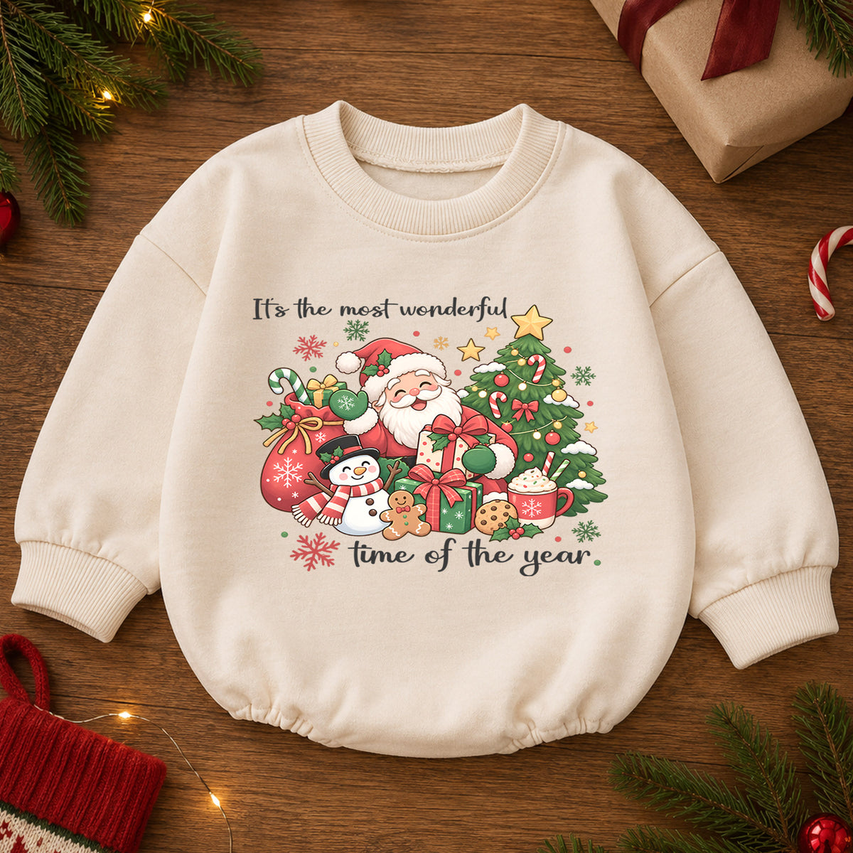 It's the Most Wonderful Time of the Year Baby Romper, Santa Snowman Christmas Outfit, Cute 1st Christmas Gift for Baby — product view 2