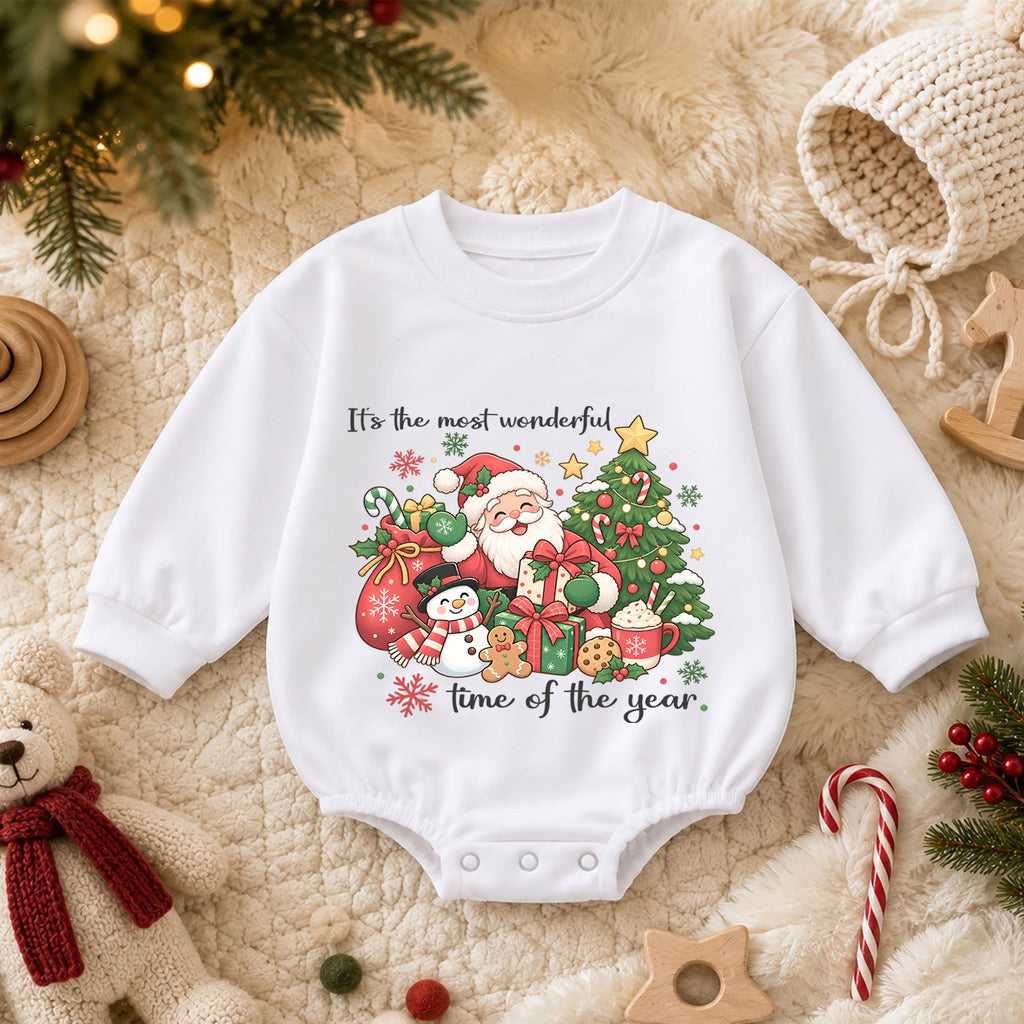 It's the Most Wonderful Time of the Year Baby Romper, Santa Snowman Christmas Outfit, Cute 1st Christmas Gift for Baby — product view 3