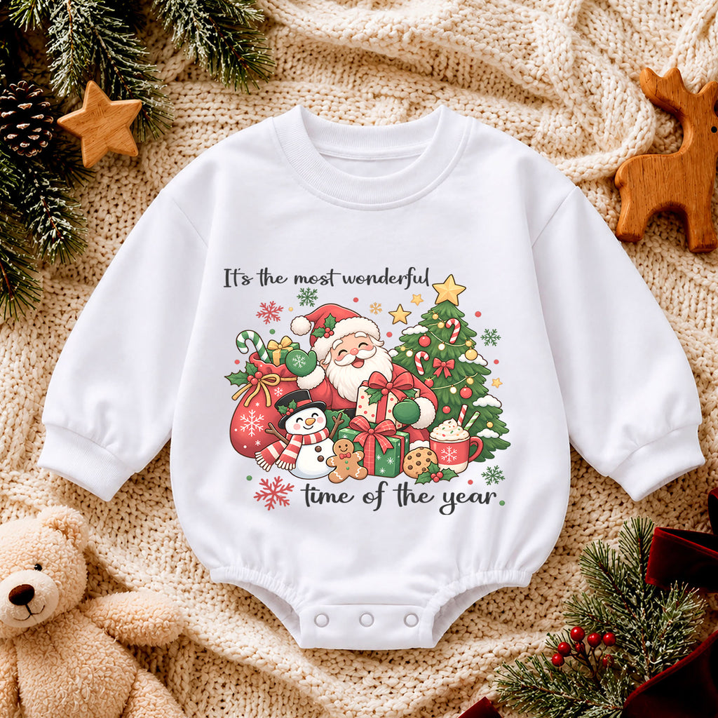 It's the Most Wonderful Time of the Year Baby Romper, Santa Snowman Christmas Outfit, Cute 1st Christmas Gift for Baby — product view 4